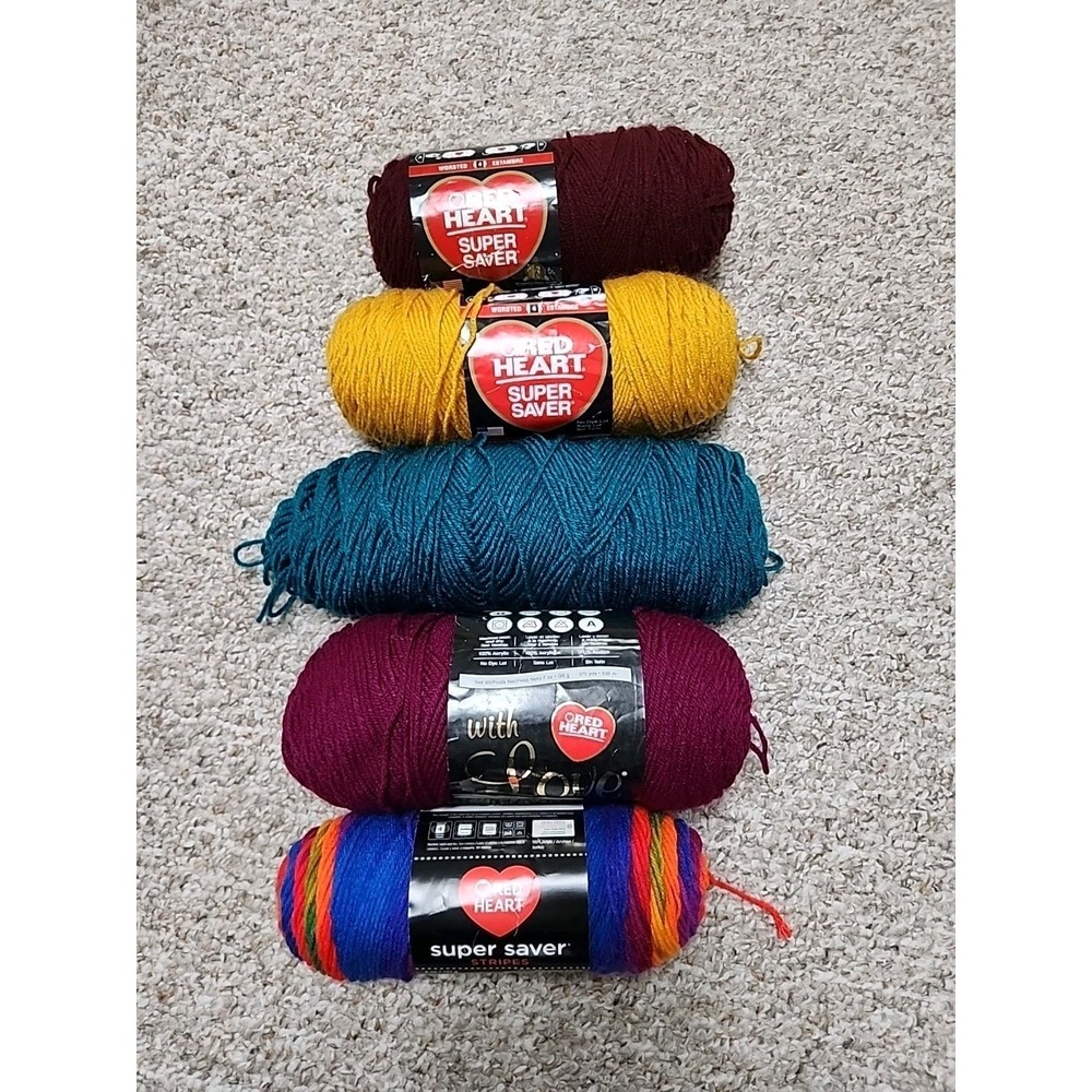 Red Heart Yarn Lot Of 5 Skeins Acrylic Worsted Multicolor